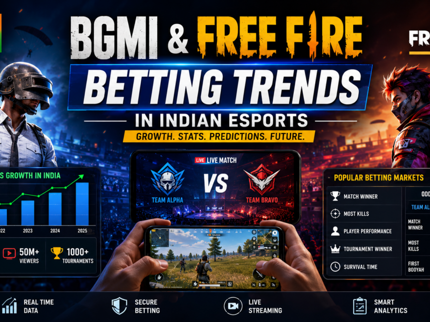 BGMI and Free Fire esports players competing in a mobile gaming tournament with betting and live streaming visuals.