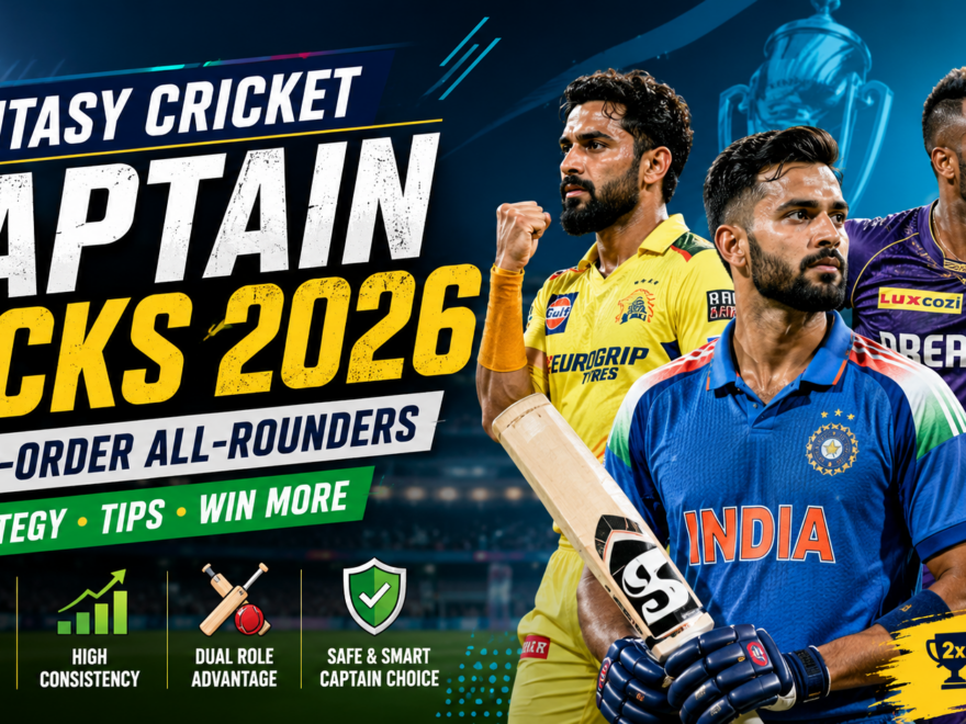 Fantasy cricket captain strategy 2026 featuring top-order all-rounders batting and bowling in a match scenario