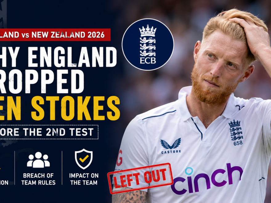 Ben Stokes reacts during an England Test match after being omitted from the second Test against New Zealand in 2026.