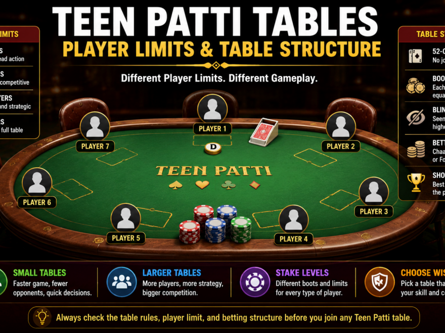 Teen Patti tables with different player limits and betting structures