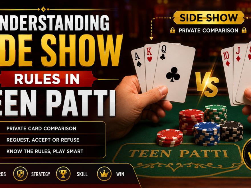 Teen Patti Side Show Rules explained with players comparing three-card hands