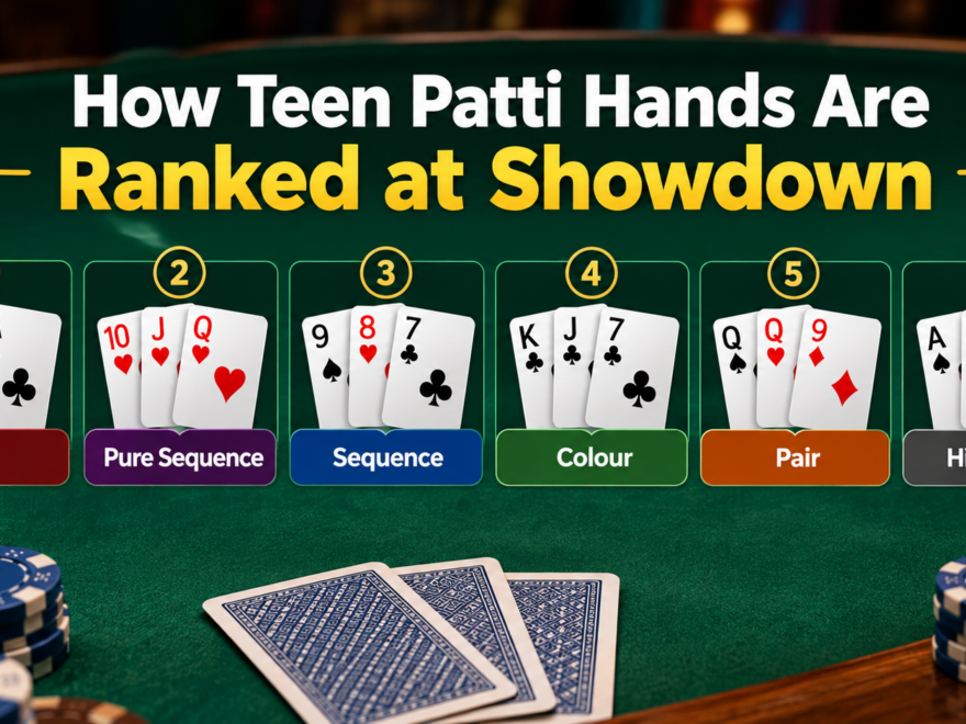 Teen Patti hands ranked from Trail to High Card during showdown