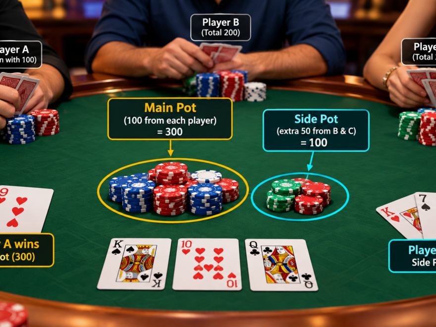 Teen Patti tables showing main pot and side pot betting