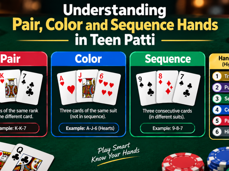 Pair, Color and Sequence Hands in Teen Patti