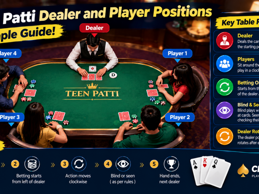 Teen Patti dealer and player positions at the table