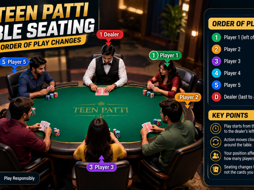 Teen Patti table seating showing dealer position and order of play